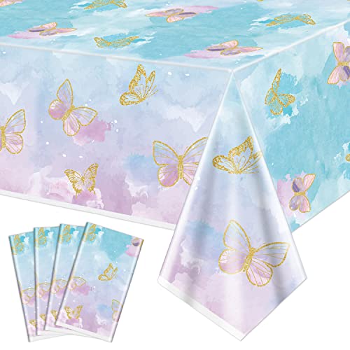 4 Pcs Schmetterling Party Tischdecken - Schmetterling Geburtstag Dekorationen Tischdecke Bunte rechteckige Tabelle deckt mit Schmetterling Design für Frühling Party Dekorationen, 130 x 220cm von XJLANTTE