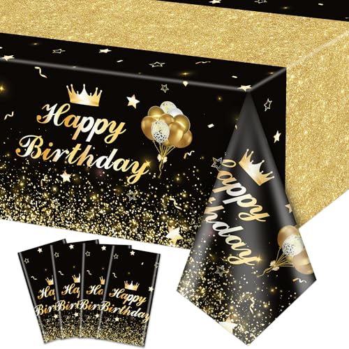 4 Stück Schwarz und Gold Party Tischdecken - Gold schwarz Geburtstag Dekorationen Tischdecke rechteckigen Tisch deckt Geburtstag Tischdekorationen für Junge Mädchen, 130 x 220 cm 4 Stück Schwarz und Gold Party Tischdecken - Gold schwarz Geburtstag Dekorationen Tischdecke rechteckigen Tisch deckt Geburtstag Tischdekorationen für Junge Mädchen, 130 x 220 cm von XJLANTTE