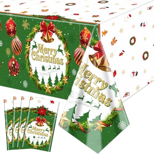4 Stück Weihnachten Tischdecke Party Dekorationen - Frohe Weihnachten Santa Einweg-Plastik-Tischdecke, Schneemann rechteckige Tischdecke für Weihnachten Urlaub Winter-Party-Zubehör, 130x220cm 4 Stück Weihnachten Tischdecke Party Dekorationen - Frohe Weihnachten Santa Einweg-Plastik-Tischdecke, Schneemann rechteckige Tischdecke für Weihnachten Urlaub Winter-Party-Zubehör, 130x220cm von XJLANTTE