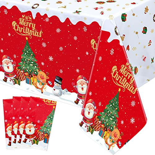 4 Stück Weihnachten Tischdecke Party Dekorationen - Frohe Weihnachten Santa Einweg-Plastik-Tischdecke, Schneemann rechteckige Tischdecke für Weihnachten Urlaub Winter-Party-Zubehör, 130x270cm 4 Stück Weihnachten Tischdecke Party Dekorationen - Frohe Weihnachten Santa Einweg-Plastik-Tischdecke, Schneemann rechteckige Tischdecke für Weihnachten Urlaub Winter-Party-Zubehör, 130x270cm von XJLANTTE