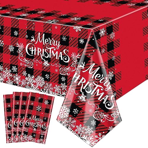 4 Stück rot und schwarz Karierten Weihnachten Tischdecke - Weihnachten Kunststoff Büffel Plaid Tischdecke Gingham Tischdecken Winter Dekorationen für Urlaub Weihnachten Dekoration liefert, 130x220cm von XJLANTTE