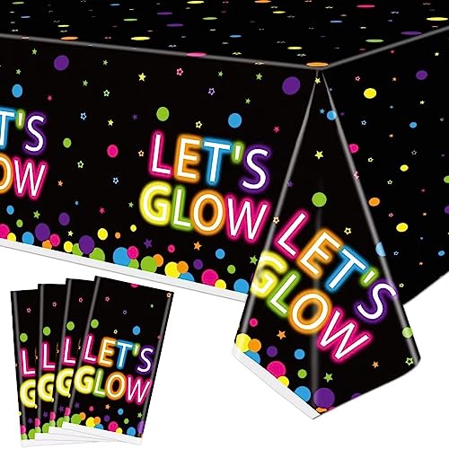 4Pack Glow Party Tischdecke Zubehör - Glow Neon Kunststoff Geburtstag Tischdecke Schwarz Licht Tischdecke Let's Glow Tischdecken für Glow in The Dark Geburtstag Party Dekorationen, 51"x86.6" von XJLANTTE