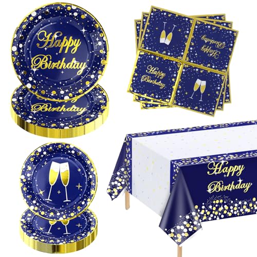 61 Stück Blau und Gold Party Supplies - Blau und Gold Geburtstagsteller Servietten Gold und Blau Tischdecke für Geburtstag, Babyparty, Hochzeit Party Dekorationen, Servieren Sie 20 Gäste 61 Stück Blau und Gold Party Supplies - Blau und Gold Geburtstagsteller Servietten Gold und Blau Tischdecke für Geburtstag, Babyparty, Hochzeit Party Dekorationen, Servieren Sie 20 Gäste von XJLANTTE
