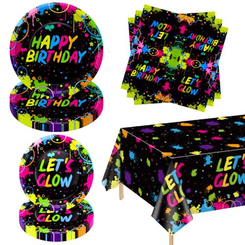 61 Stück Glow Neon Party Supplies - Glow in the Dark Geburtstagsteller Fluoreszenz Servietten Neon Tischdecke für Schwarzlicht Neon Party Dekorationen Servieren 20 Gäste 61 Stück Glow Neon Party Supplies - Glow in the Dark Geburtstagsteller Fluoreszenz Servietten Neon Tischdecke für Schwarzlicht Neon Party Dekorationen Servieren 20 Gäste von XJLANTTE