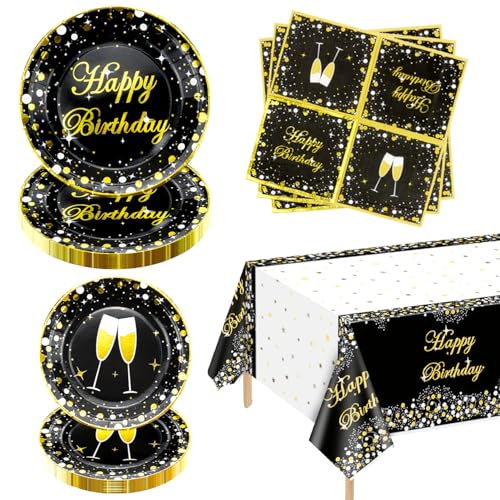 61 Stück Schwarz und Gold Party Supplies - Gold und Schwarz Teller, Schwarz Gold Servietten, Tischdecke für Geburtstag, Abschlussfeier, Hochzeit Party Dekorationen, Servieren Sie 20 Gäste 61 Stück Schwarz und Gold Party Supplies - Gold und Schwarz Teller, Schwarz Gold Servietten, Tischdecke für Geburtstag, Abschlussfeier, Hochzeit Party Dekorationen, Servieren Sie 20 Gäste von XJLANTTE