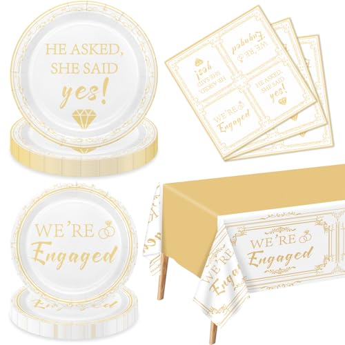 61 Stücke glückliche Verlobungsparty Dekorationen - einschließlich Verlobung Pappteller, sie sagte ja Servietten, und verlobte Tischdecke für Hochzeit Braut Dusche Party Supplies, dienen 20 Gäste 61 Stücke glückliche Verlobungsparty Dekorationen - einschließlich Verlobung Pappteller, sie sagte ja Servietten, und verlobte Tischdecke für Hochzeit Braut Dusche Party Supplies, dienen 20 Gäste von XJLANTTE