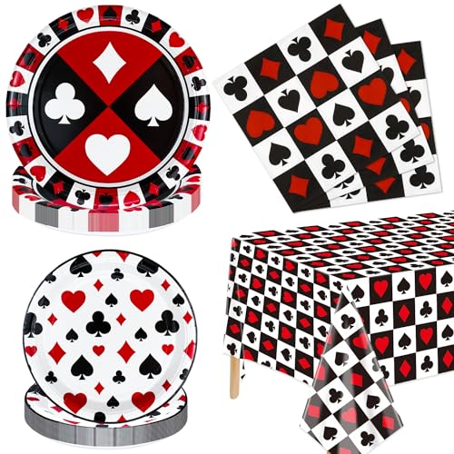 61Pcs Casino Party Dekorationen - Poker Party Geschirr Set enthält Poker Themed Teller, Servietten, Tischdecke für Las Vegas Casino Themed Party Supplies, serviert 20 Gäste 61Pcs Casino Party Dekorationen - Poker Party Geschirr Set enthält Poker Themed Teller, Servietten, Tischdecke für Las Vegas Casino Themed Party Supplies, serviert 20 Gäste von XJLANTTE