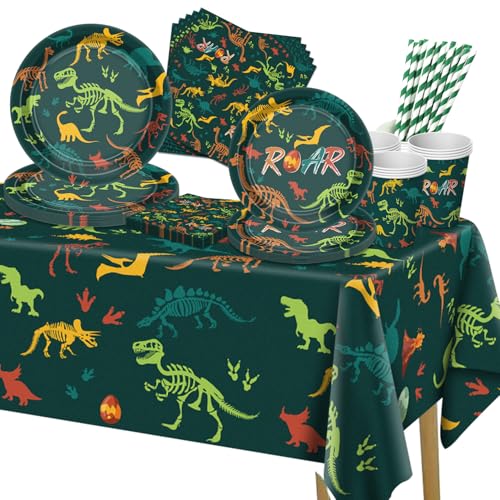 Dinosaurier-Geburtstagsdekorationen – Dino-Party-Dekoration, einschließlich Dinosaurier-Teller und Servietten, Becher, Dino-Tischdecke für Jungen, Kindergeburtstag, Dinosaurier-Partyzubehör, für 20 Dinosaurier-Geburtstagsdekorationen – Dino-Party-Dekoration, einschließlich Dinosaurier-Teller und Servietten, Becher, Dino-Tischdecke für Jungen, Kindergeburtstag, Dinosaurier-Partyzubehör, für 20 von XJLANTTE