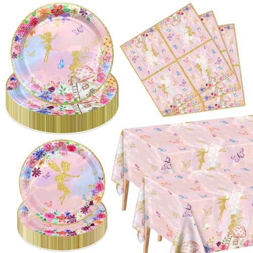 XJLANTTE Fairy Party Dekorationen - Floral Fairy Pappteller Rosa Schmetterling Servietten Floral Tischdecken für Prinzessin Blumenfee Party Supplies, Serve 40 XJLANTTE Fairy Party Dekorationen - Floral Fairy Pappteller Rosa Schmetterling Servietten Floral Tischdecken für Prinzessin Blumenfee Party Supplies, Serve 40 von XJLANTTE