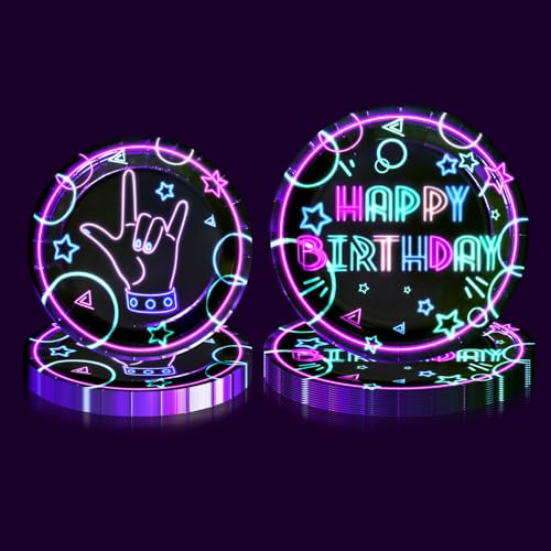 Glow Neon Party Supplies - Glow in the Dark Happy Birthday Teller, Fluoreszierende Geburtstagsteller für Schwarzlicht Neon Fluoreszierende Partydekorationen, serviert 20 Gäste Glow Neon Party Supplies - Glow in the Dark Happy Birthday Teller, Fluoreszierende Geburtstagsteller für Schwarzlicht Neon Fluoreszierende Partydekorationen, serviert 20 Gäste von XJLANTTE