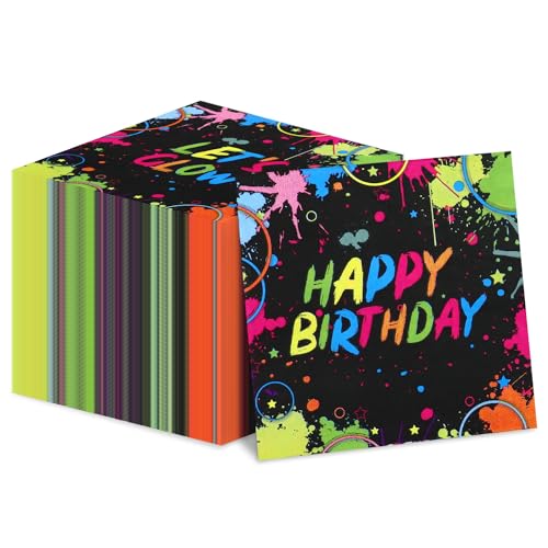 Let's Glow Party-Servietten, 33 x 33 cm, leuchtet im Dunkeln, Schwarzlicht, Neonfarbe, Party-Servietten für Lets Glow Crazy Party, Neon, fluoreszierende Geburtstagsparty-Dekorationen, 100 Stück Let's Glow Party-Servietten, 33 x 33 cm, leuchtet im Dunkeln, Schwarzlicht, Neonfarbe, Party-Servietten für Lets Glow Crazy Party, Neon, fluoreszierende Geburtstagsparty-Dekorationen, 100 Stück von XJLANTTE