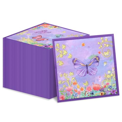 Schmetterlingsservietten, 33 x 33 cm, violette Servietten, Frühlingsblumen, Party-Servietten, Schmetterlings-Tischdekorationen, Blumen-Servietten für Hochzeit, Blumen, Frühling, Schmetterling, Schmetterlingsservietten, 33 x 33 cm, violette Servietten, Frühlingsblumen, Party-Servietten, Schmetterlings-Tischdekorationen, Blumen-Servietten für Hochzeit, Blumen, Frühling, Schmetterling, von XJLANTTE