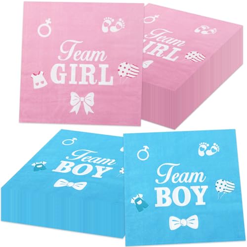 XJLANTTE Servietten für Babypartys, Team-Jungen oder Mädchen, 33 x 33 cm, blau-rosa Party-Servietten für Mädchen, Jungen, Babyparty, Partyzubehör, 100 Stück von XJLANTTE