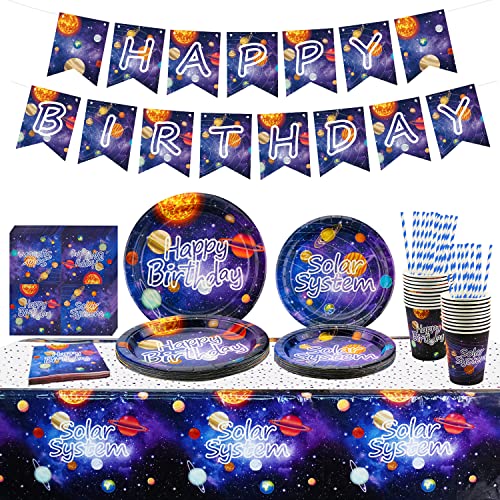 Weltraum Partybedarf - Solar System Galaxy Planet Theme Happy Birthday Banner, Teller, Servietten, Tasse und Tischdecke für Partydekorationen für Jungen, für 20 Gäste Weltraum Partybedarf - Solar System Galaxy Planet Theme Happy Birthday Banner, Teller, Servietten, Tasse und Tischdecke für Partydekorationen für Jungen, für 20 Gäste von XJLANTTE