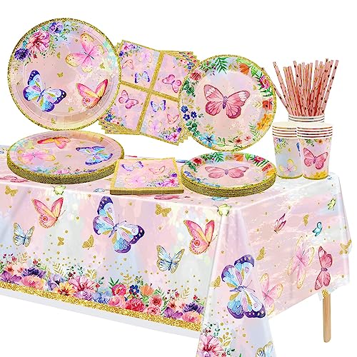 XJLANTTE 106 PCS Schmetterling Geburtstag Party Supplies - Schmetterling Teller, Servietten, Tassen und Tischdecke für Mädchen Baby-Dusche, Fairy Themed Party Dekorationen, serviert 20 Gäste XJLANTTE 106 PCS Schmetterling Geburtstag Party Supplies - Schmetterling Teller, Servietten, Tassen und Tischdecke für Mädchen Baby-Dusche, Fairy Themed Party Dekorationen, serviert 20 Gäste von XJLANTTE