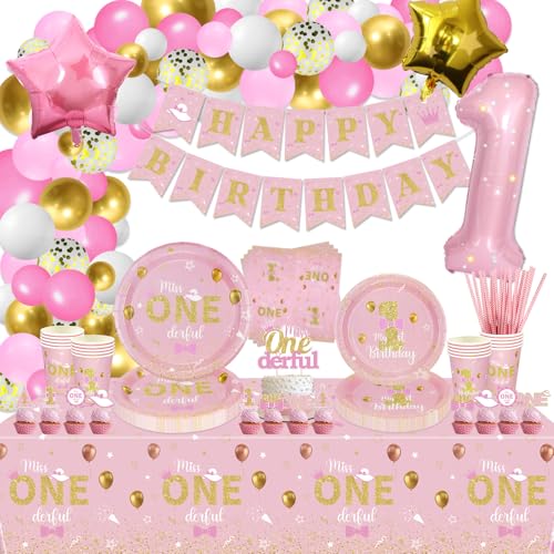 XJLANTTE | 232er-Pack Miss Onederful-Geburtstagsdekorationen – Teller, Servietten, Tassen, Luftballons, Geburtstagsbanner, 1. Geburtstag des Mädchens, für 20 Personen XJLANTTE | 232er-Pack Miss Onederful-Geburtstagsdekorationen – Teller, Servietten, Tassen, Luftballons, Geburtstagsbanner, 1. Geburtstag des Mädchens, für 20 Personen von XJLANTTE