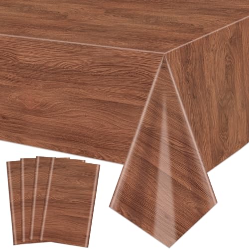 XJLANTTE 4 Stück Tischdecken mit Holzmaserung, rustikale Tischdecken, rechteckige braune Holztischdecke für rustikale Partys, Western-Scheunen-Motto-Geburtstagsparty, 139,9 x 218,6 cm (Holzmaserung) von XJLANTTE