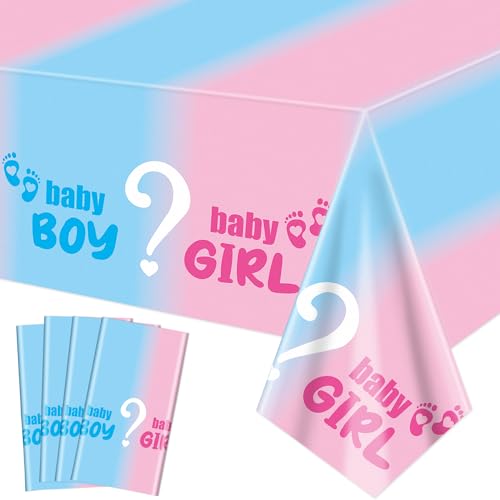 XJLANTTE Tovaglia Gender Reveal da 4 pezzi - Decorazioni da tavola Gender Reveal Tovaglia rettangolare rosa e blu per decorazioni Baby Shower, genere Ragazzo o Ragazza, 51 x 86,6 pollici von XJLANTTE