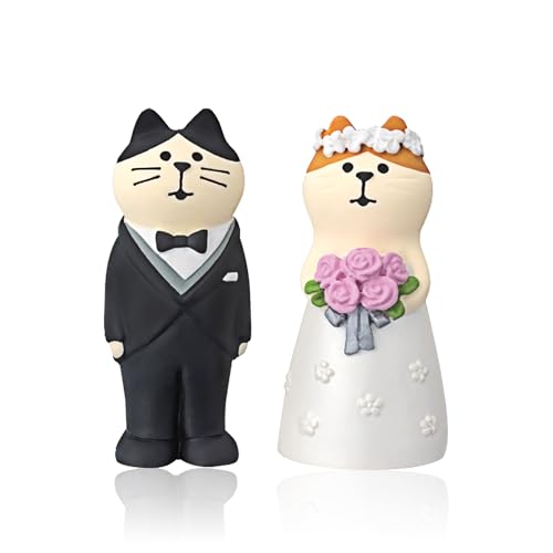 XJLyaya 2 Stück Brautpaar Figuren, Hochzeitspaar Figuren, Hochzeitsfiguren Brautpaar, Hochzeitskatzenfiguren, Gilt für Jubiläum, Hochzeit, Valentinstag, Autodekoration, Kuchendekoration von XJLyaya
