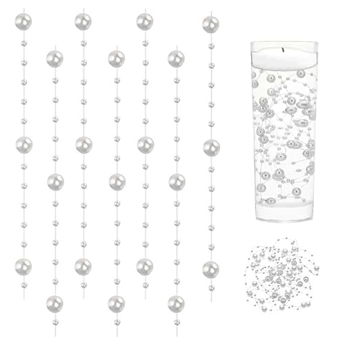 XJLyaya Perlenhochzeit, 1,2m 24 Pcs Perlenband, Perlenschnur, Perlengirlande, Perlenhochzeit Deko, Geeignet für Partydekorationen, Geburtstage, Tischdekorationen, DIY-Bastelarbeiten (Weiß) von XJLyaya