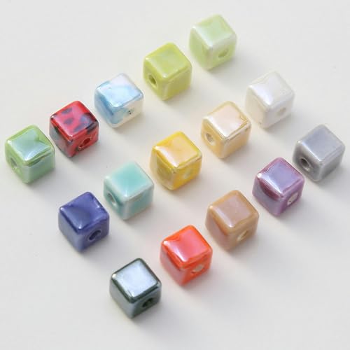 XJSDI Keramikperlen in verschiedenen Farben, UV-Farben, quadratisch, würfelförmig, 8 mm, zur Schmuckherstellung, lose Keramikperlen zum Basteln von Armbändern und Keramikanhängern, 30 Stück von XJSDI