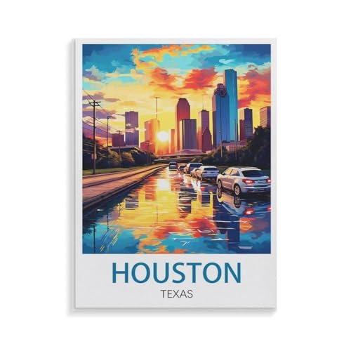 XJUfW Gerollte Falten Leinwand Ölgemälde nach Zahlen für Erwachsene， Houston Texas，DIY Malen nach Zahlen Kit für Kinder und Erwachsene，20x30cm(AA-299 von XJUfW