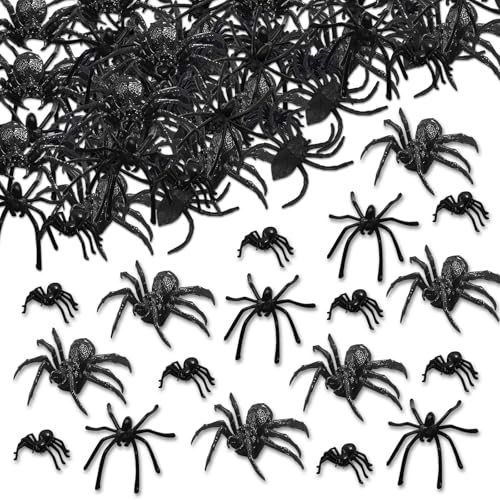 120 Stück Spinnen Halloween Deko Kunststoff, Halloween Dekorative Spinne, kleine Spinnen als Streichspielzeug, gruselige Plastikspinnen für Geisterhäuser, Halloween-Party-Dekorationen von XJWZGM