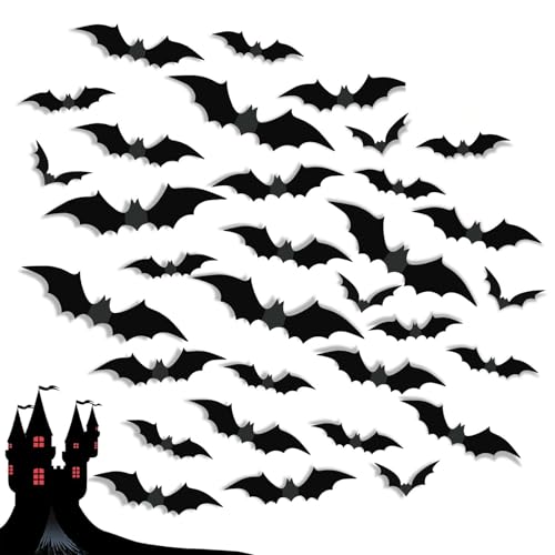 120 Stück schwarzen Fledermaus-Aufklebern für Halloween, 3D Fledermäuse Deko Wandaufkleber, gruselige Fledermaus-Wanddekoration, gruselige Fledermaus-Dekoration für Party Dekoration 120 Stück schwarzen Fledermaus-Aufklebern für Halloween, 3D Fledermäuse Deko Wandaufkleber, gruselige Fledermaus-Wanddekoration, gruselige Fledermaus-Dekoration für Party Dekoration von XJWZGM