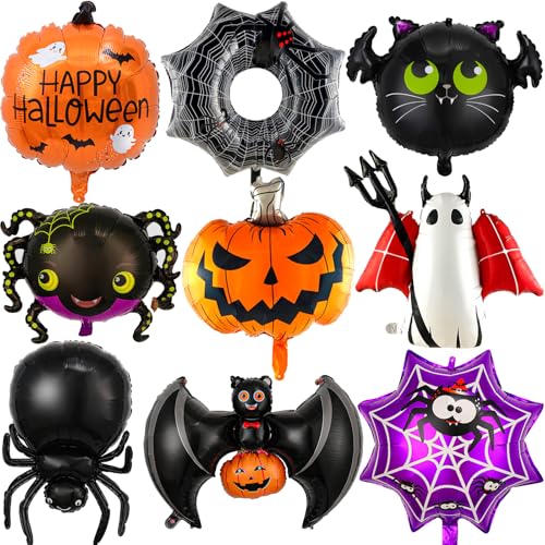 XJYXQF Halloween-Ballon-Set – Folienballons mit Geist, Spinne, Kürbis und Fledermaus für gruselige Party-Dekorationen, Halloween-Partyzubehör, Spukhaus, Süßes oder Saures (Stil 1) von XJYXQF