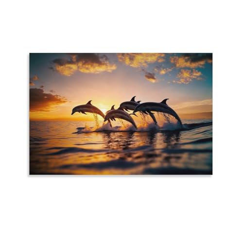 Kunst – Leinwanddruck mit Delfin-Surfen, Ölgemälde, Reproduktion klassischer Kunstwerke, Bilder auf Leinwand, Wandkunst für Zuhause und Büro, 20 x 30 cm von XJmoney