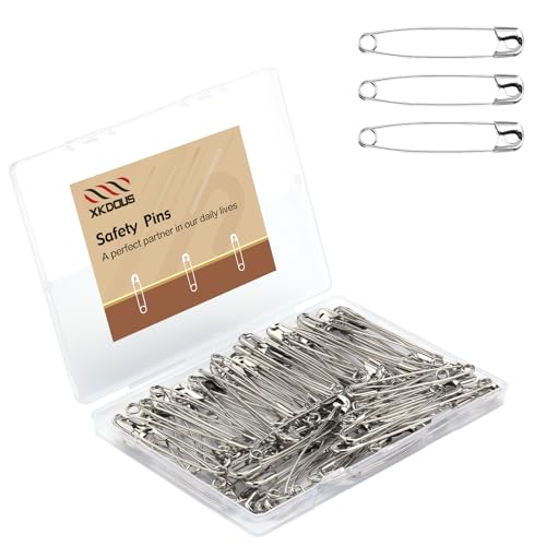 XKDOUS 7,6 cm große Sicherheitsnadeln, 100 Stück, silberfarben, strapazierfähig, für Kleidung, Nähen, Handwerk von XKDOUS