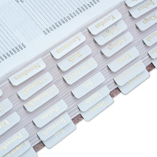 XKDOUS Leder-Bibelreiter, Goldfolien-Bibelreiter für Damen und Herren, weiße Bibelbuch-Tabs zum Studium der Bibel, 66 Bibelreiter für Altes und Neues Testament, zusätzliche 9 Registerkarten von XKDOUS