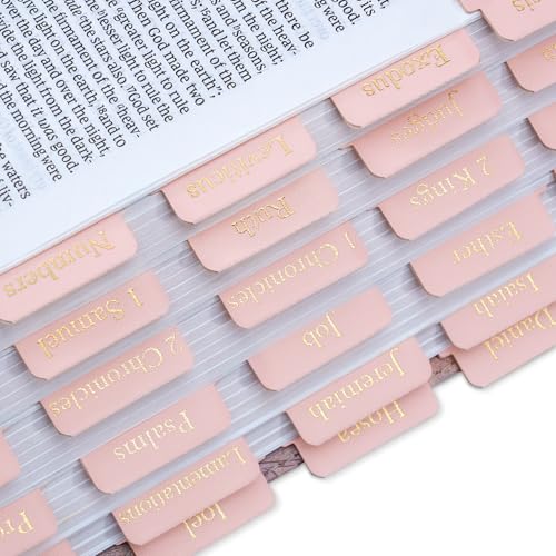 XKDOUS Leder-Bibelreiter mit Goldfolie, rosa Bibelreiter für Frauen, Bibelbuch-Tabs zum Studium, Bibelstudium, 66 Bibelreiter für Altes und Neues Testament, zusätzliche 9 Registerkarten von XKDOUS