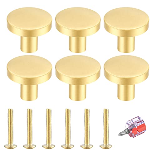 6 Stück Messing Türgriffe, runde Schrankgriffe, Möbelknöpfe, Ein Loch Knöpfe und Griffe, Schrank Türgriffe für Schränke, Schranktüren, Kommode Schublade, mit Befestigungsschrauben (Gold, 20*25mm) von XKQYX