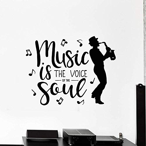 Musik Ist Die Stimme Der Seele Vinyl Wandtattoo Sound Soul Jazz Musik Player Saxophon Aufkleber Musik Bar Tapete 76X57Cm von XKSHUO
