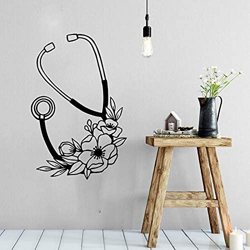 Stethoskop Blume Krankenschwester Wandaufkleber Krankenhaus Arzt Stethoskop Medizinische Wandtattoo Vinyl Dekorative Tapete 85X56Cm von XKSHUO