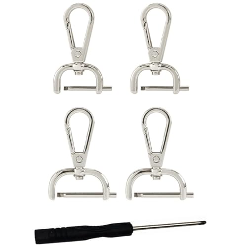 XKSOCT 4er-Set Karabinerhaken mit Drehgelenk und D-Ringen, inkl. kleinem Schraubendreher aus Legierung – Schlüsselanhänger, Geldbörsen-, Umhängetaschen- und Lederhandtaschen-Zubehör (Silber) von XKSOCT