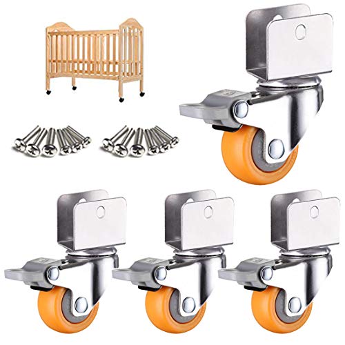 XLANDALYUEFA 1,25 Zoll 32 mm Lenkrollen, Möbelrollen mit U-Bügel, Nylonrollen for Kinderbetten, Blumenständer, Babybettrollen, U-Klemme Oben, 360 ° drehbare Universalrolle, 4 Stück, Gelb(Brake,16mm) von XLANDALYUEFA