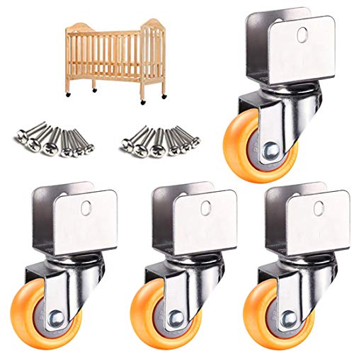 XLANDALYUEFA 1,5 Zoll 38 mm Lenkrollen, Möbelrollen mit U-Bügel, Nylonrollen, geeignet for Kinderbetten, Babybettrollen, U-Klemme Oben, 360 ° drehbare Universalrolle, 4 Stück, Gelb(Swivel,16mm) von XLANDALYUEFA