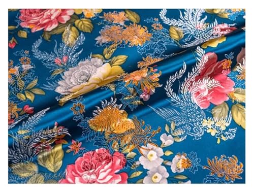XLANDALYUEFA Eleganter Brokatstoff, Brokatstoff, Brokat-Jacquard-Satinstoff for Cheongsam, Kimono und Taschen-Patchwork – 75 cm x 50 cm(Blue) von XLANDALYUEFA