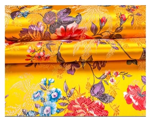 XLANDALYUEFA Eleganter Brokatstoff, Brokatstoff, Brokat-Jacquard-Satinstoff for Cheongsam, Kimono und Taschen-Patchwork – 75 cm x 50 cm(Gold Filigree Peonies) von XLANDALYUEFA