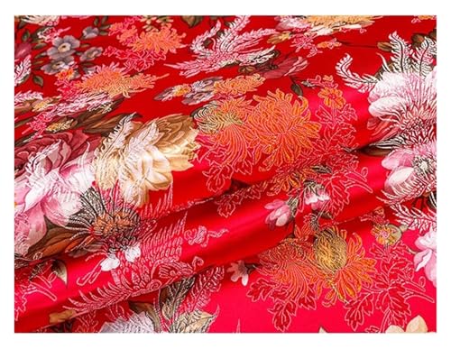 XLANDALYUEFA Eleganter Brokatstoff, Brokatstoff, Brokat-Jacquard-Satinstoff for Cheongsam, Kimono und Taschen-Patchwork – 75 cm x 50 cm(Large Red Background) von XLANDALYUEFA
