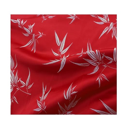 XLANDALYUEFA Eleganter Brokatstoff, Brokatstoff, Cheongsam und Kimono-Satinstoff for Selbernähen – 75 cm x 50 cm(Bamboo Leaf Red) von XLANDALYUEFA