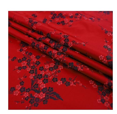 XLANDALYUEFA Eleganter Brokatstoff, Brokatstoff, Cheongsam und Kimono-Satinstoff for Selbernähen – 75 cm x 50 cm(Plum Blossom Red) von XLANDALYUEFA
