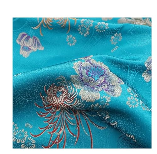XLANDALYUEFA Eleganter Brokatstoff, Brokatstoff, Cheongsam und Kimono-Satinstoff for Selbernähen – 75 cm x 50 cm(Shou Tangerine Lake Blue) von XLANDALYUEFA