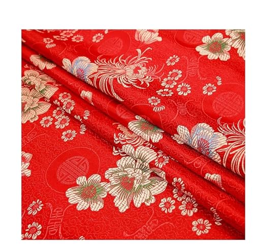 XLANDALYUEFA Eleganter Brokatstoff, Brokatstoff, Cheongsam und Kimono-Satinstoff for Selbernähen – 75 cm x 50 cm(Shou Tangerine Red) von XLANDALYUEFA