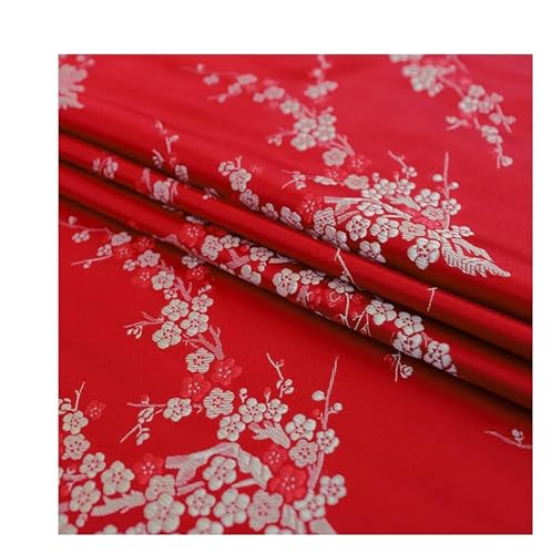 XLANDALYUEFA Eleganter Brokatstoff, Brokatstoff, Cheongsam und Kimono-Satinstoff for Selbernähen – 75 cm x 50 cm(Small Plum Red) von XLANDALYUEFA