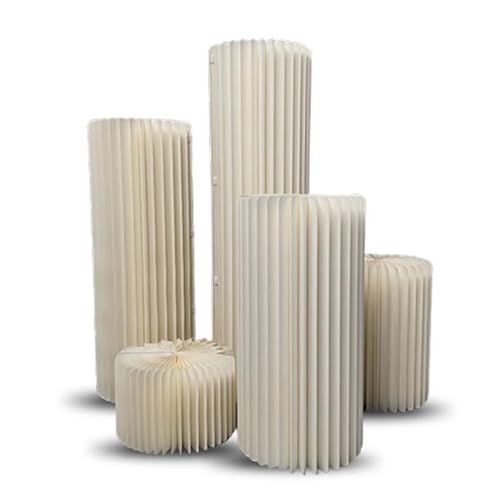 XLIHAWY 5 Stück Zylindertisch Römische Säule, Faltbare Papiersäulen Ausstellungssockel, Zylindersockel Mittelstückständer Für Hochzeiten Im Geburtstagsparty-Dekoration(Beige) von XLIHAWY