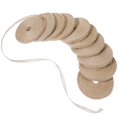 XLIUAX 10 Rollen Natürliche Juteband, Tan Jute Leinen Bandrollen, 0.6cm Breit Rustikale Jute Bänder für Hochzeitsveranstaltungen, Party, Heimdekoration, DIY Basteln, Boho Dekoration(10m/Rollen) von XLIUAX