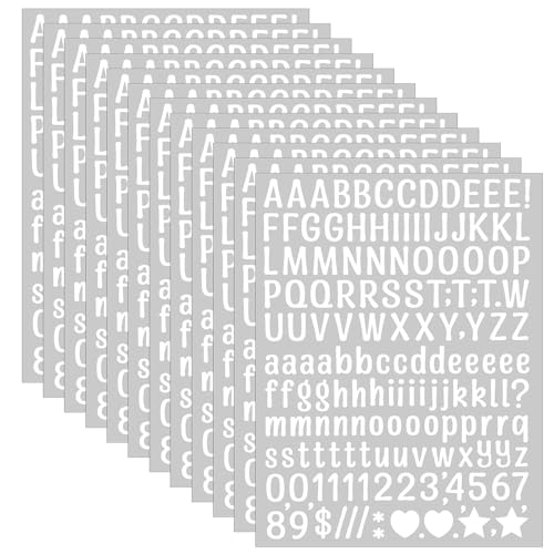 XLIUAX 15 Blätter Buchstaben Zahlen Aufkleber Kit, Selbstklebendes Wasserfeste Vinyl Alphabet Nummer Sticker Zahlen Buchstaben zum Aufkleben für DIY Scrapbook Kunsthandwerk Karte Grußkarte(Weiß) von XLIUAX